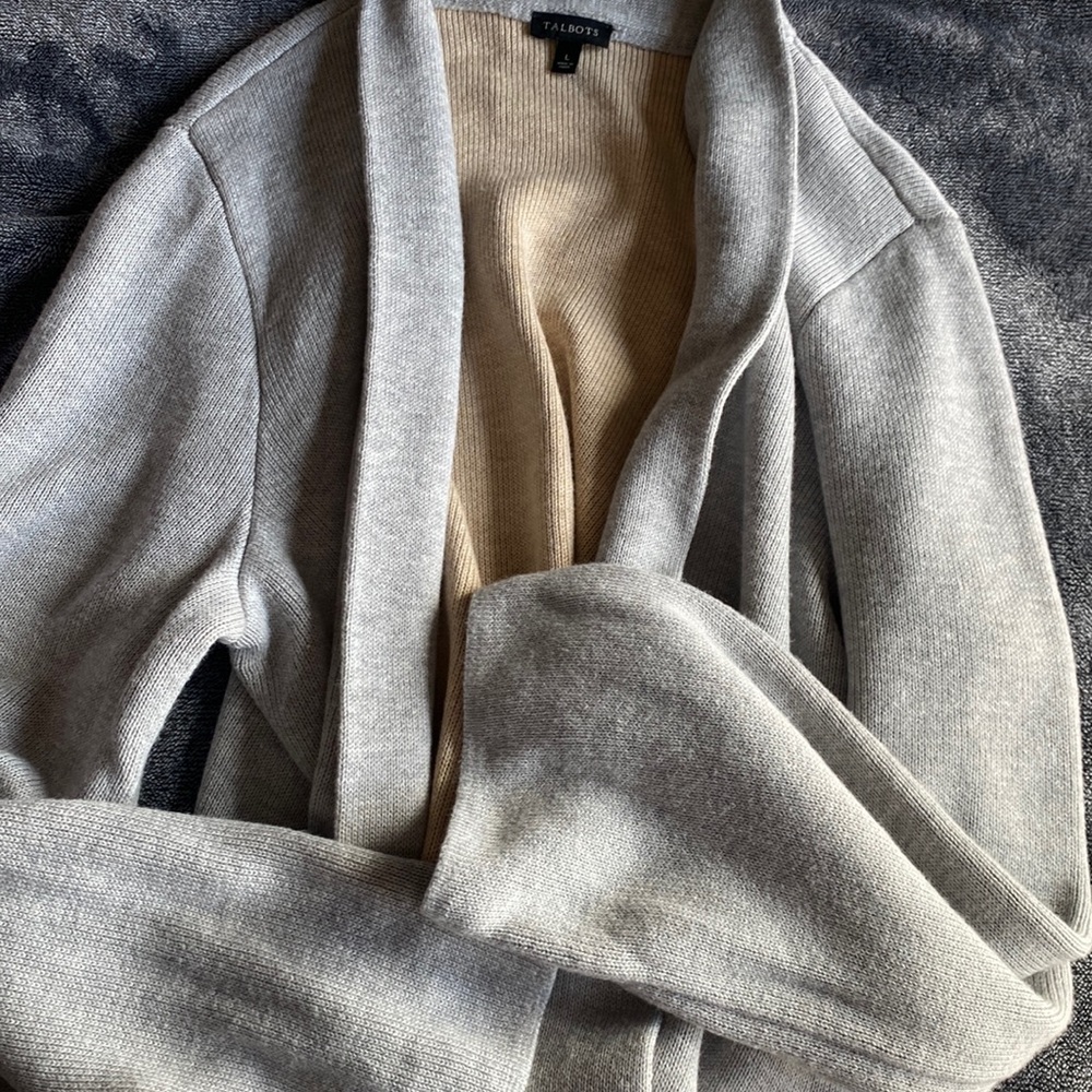 Talbots light gray open cardigan size L